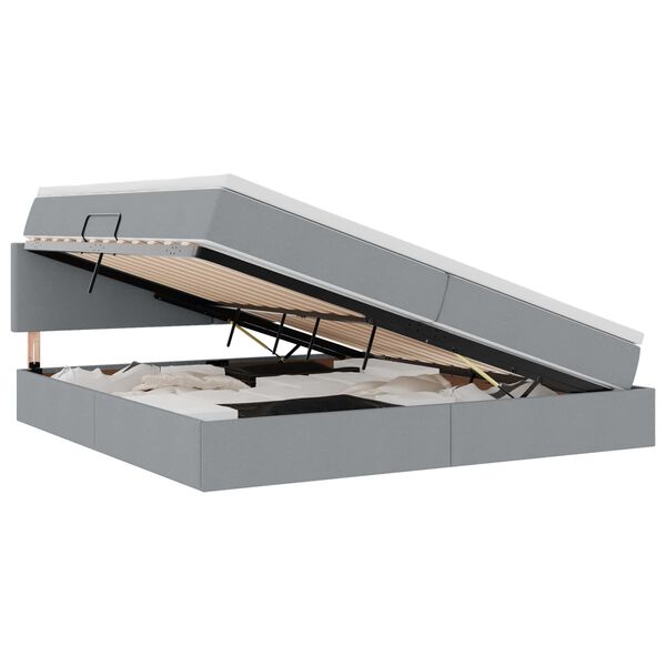vidaXL Bett mit Stauraum und LED mit LED Hellgrau 200 x 200 cm Stoff