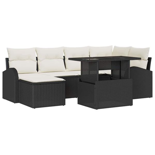 vidaXL Garten-Sofa-Set mit Kissen 7 pcs Schwarz und Creme