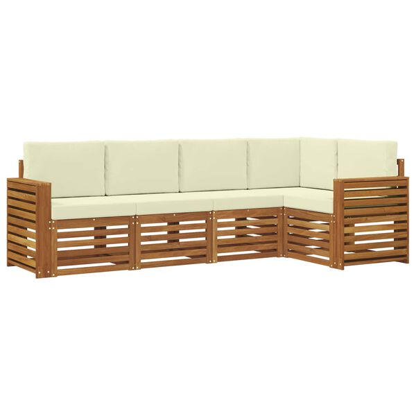 vidaXL Ecksofa Set mit Kissen 5 pcs Natur und Creme Massivholz Akazie