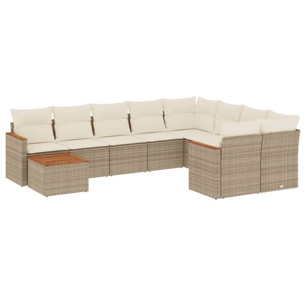 vidaXL 10-tlg. Garten-Sofagarnitur mit Kissen Beige Poly Rattan