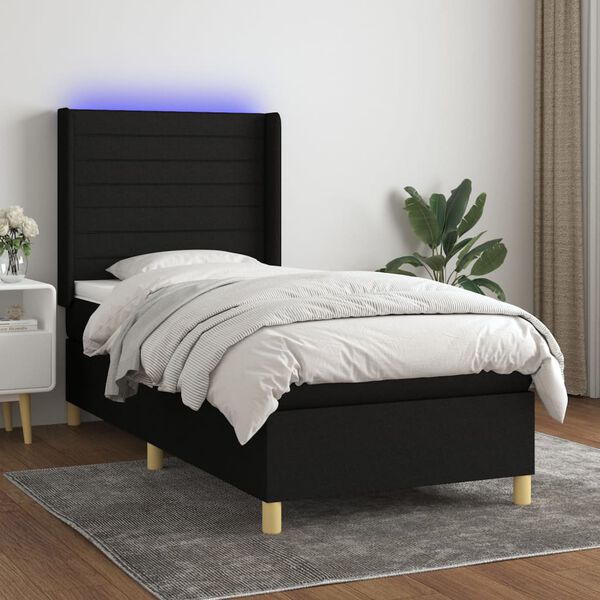 vidaXL Boxspringbett mit Matratze & LED Schwarz 90x200 cm Stoff