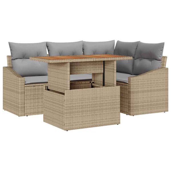 vidaXL Garten-Sofa-Set mit Speicher 5 pcs Beige Poly Rattan