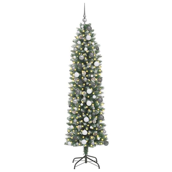 vidaXL K&uuml;nstlicher schlanker Weihnachtsbaum Gr&uuml;n und Wei&szlig; 210 cm