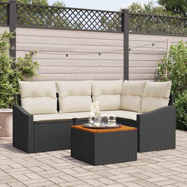 vidaXL Gartensofa-set mit Kissen 5 pcs Schwarz Poly-Rattan