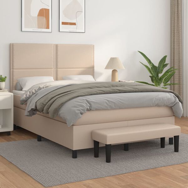 vidaXL Boxspringbett Matratze Cappuccino-Braun 140x190cm Kunstleder