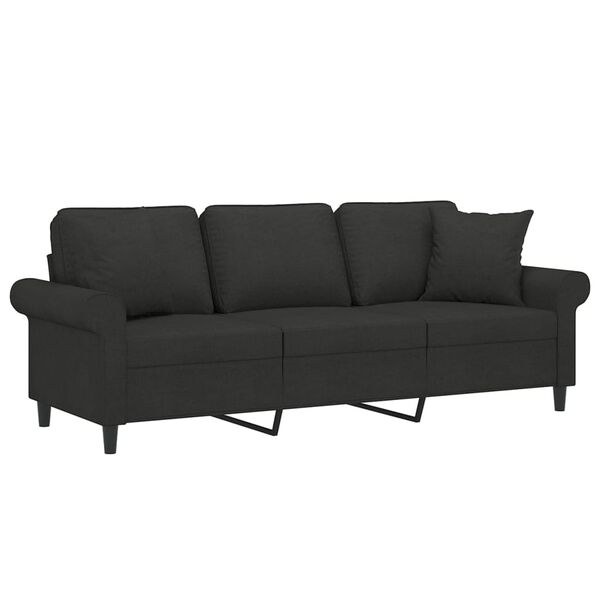 vidaXL 3-Sitzer-Sofa mit Kissen Schwarz 180 cm Stoff