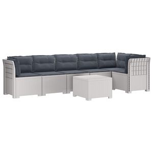 vidaXL 6-Sitzer Garten Sofa mit Kissen Rattan Look PP Wei&szlig;