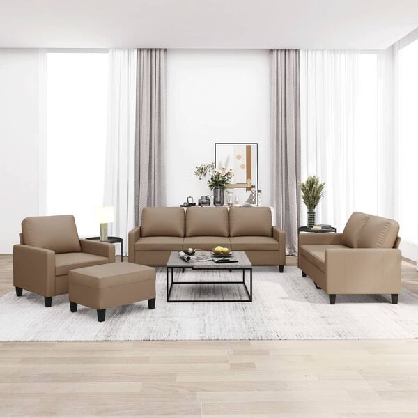 vidaXL 4-tlg. Sofagarnitur mit Kissen Cappuccino-Braun Kunstleder