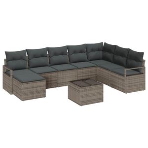 vidaXL Sofa Set mit Kissen mit Speicher 9 pcs Hellgrau Poly-Rattan