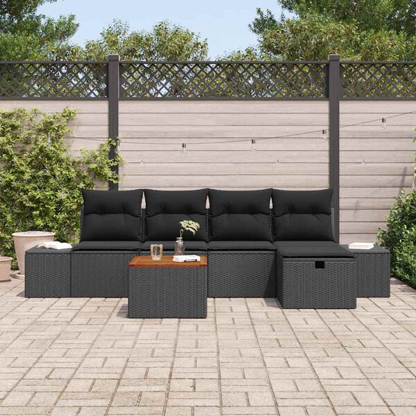 vidaXL Gartensofa-set mit Kissen 6 pcs Schwarz Poly Rattan