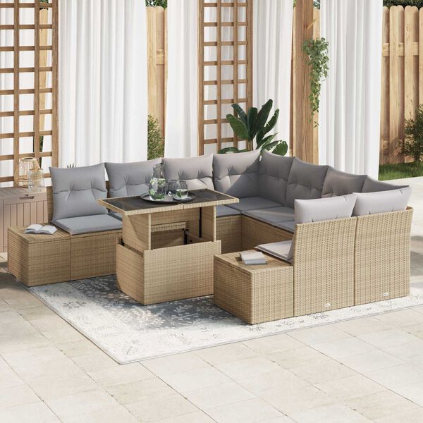 vidaXL Garten-Sofa-Set mit Kissen mit Kissen 9 pcs Beige und Hellgrau