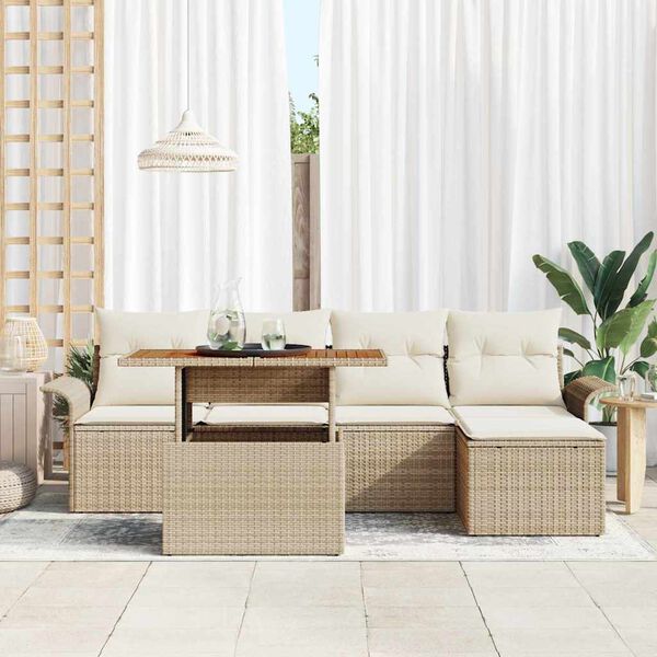 vidaXL Garten-Sofa-Set mit Speicher 6 pcs Beige Poly Rattan