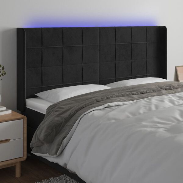 vidaXL LED Kopfteil Schwarz 183x16x118/128 cm Samt