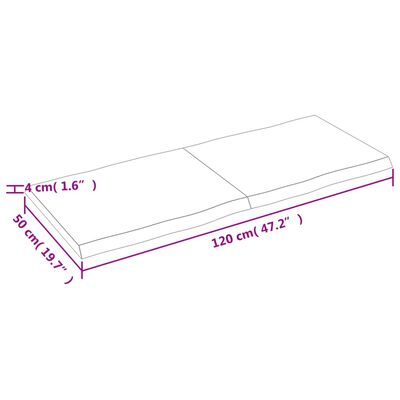 vidaXL Tischplatte 120x50x(2-4) cm Massivholz Behandelt Baumkante