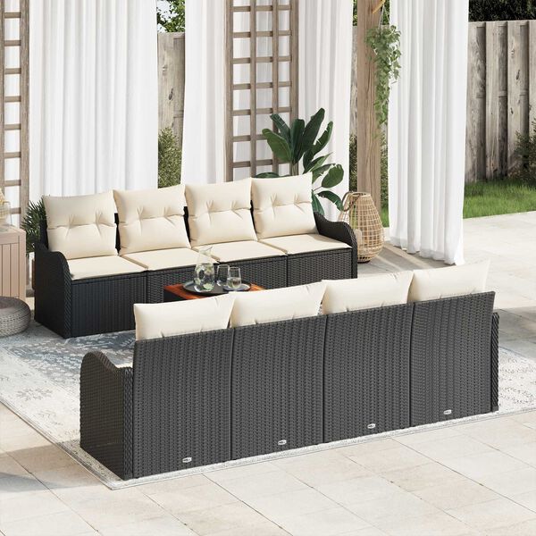 vidaXL Gartensofa-set mit Speicher 9 pcs Schwarz und Creme Poly-Rattan