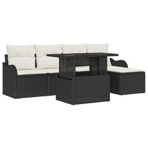 vidaXL Sitzgruppe f&uuml;r den Outdoor mit Kissen 6 pcs Schwarz Poly Rattan