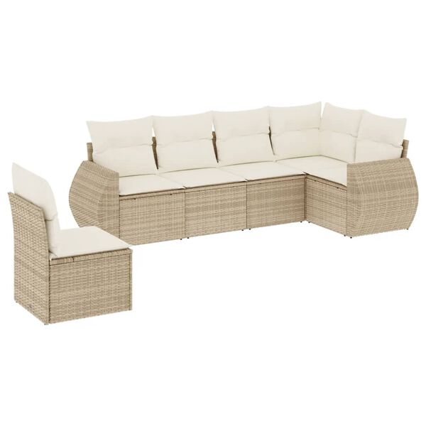 vidaXL 6-tlg. Garten-Sofagarnitur mit Kissen Beige Poly Rattan