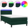 vidaXL Boxspringbett mit Matratze & LED Dunkelgr&uuml;n 100x220 cm Samt