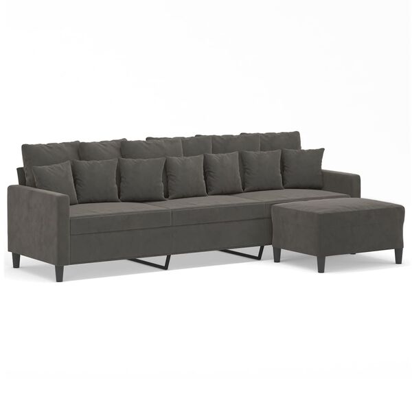vidaXL 3-Sitzer-Sofa mit Hocker Dunkelgrau 210 cm Samt