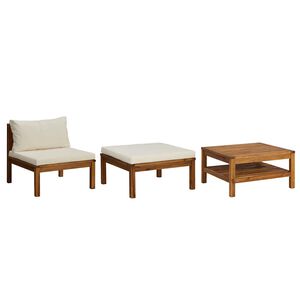 vidaXL 3-tlg. Garten-Lounge-Set mit Cremewei&szlig;en Kissen Akazienholz