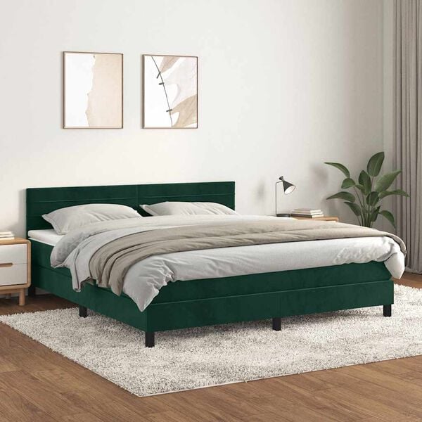vidaXL Boxspringbett mit Matratze Dunkelgr&uuml;n 180x200 cm Samt