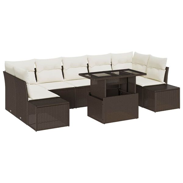vidaXL Garten-Sofa-Set mit Kissen 8 pcs Braun und Creme