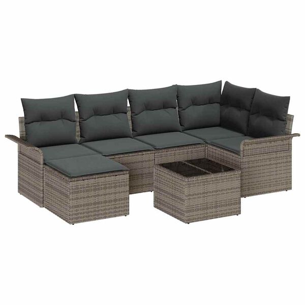 vidaXL Gartensofa-set mit Kissen 7 pcs Grau Poly-Rattan