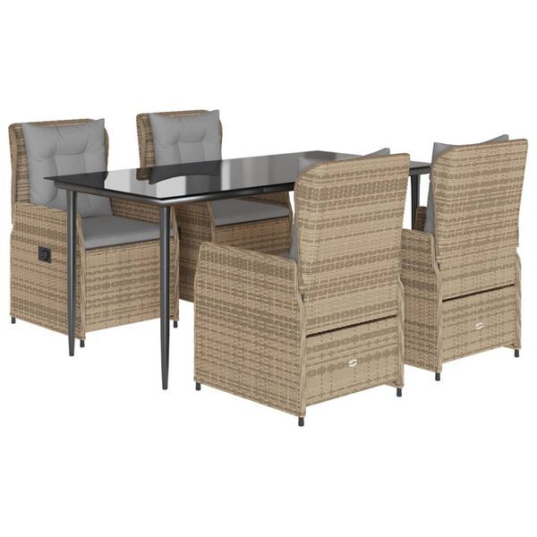 vidaXL 5-tlg. Garten-Essgruppe mit Kissen Beige Poly Rattan