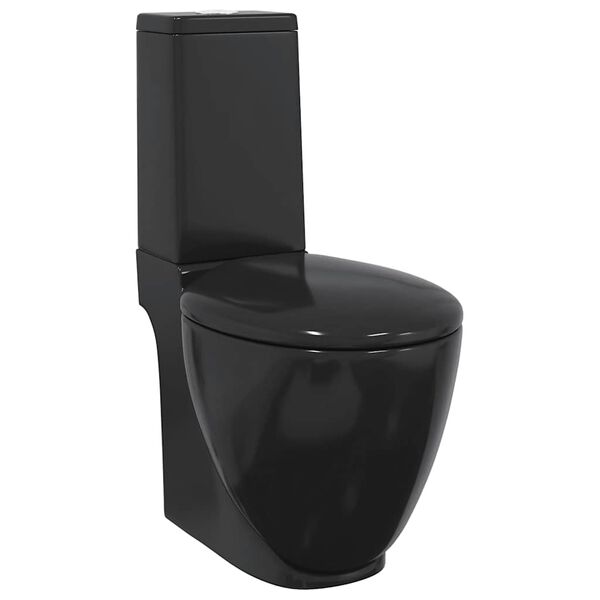 vidaXL Keramik-Toilette Abgang Horizontal Schwarz