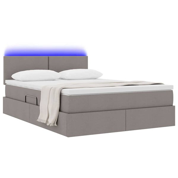 vidaXL Bett mit Stauraum und LED mit Matratze Taupe 140 x 200 cm Stoff