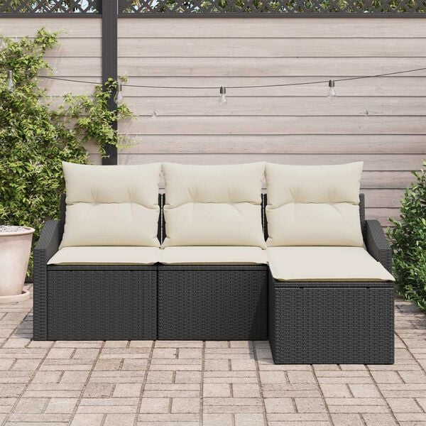 vidaXL Sofa Set mit Kissen 4 pcs Schwarz Poly Rattan