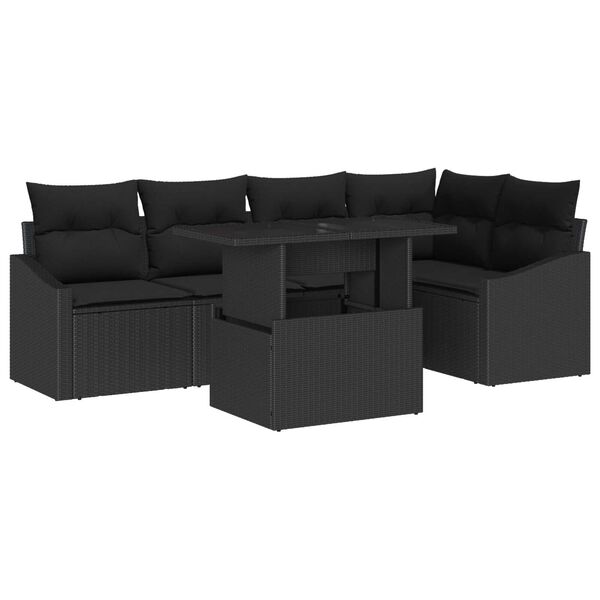 vidaXL Garten-Sofa-Set mit Kissen mit Speicher 6 pcs Schwarz