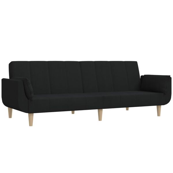 vidaXL Schlafsofa 2-Sitzer mit Hocker & Zwei Kissen Schwarz Stoff