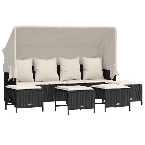 vidaXL 5-tlg. Garten-Sofagarnitur mit Kissen Schwarz Poly Rattan