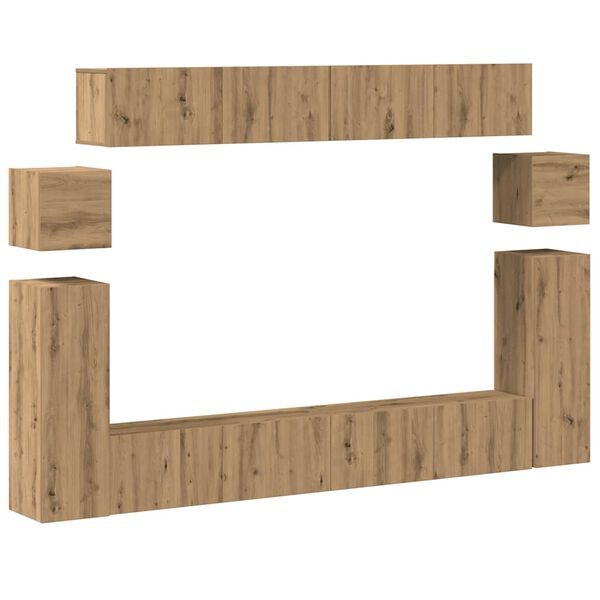 vidaXL 8-tlg. TV-Schrank-Set Wandmontage Artisan-Eiche Holzwerkstoff