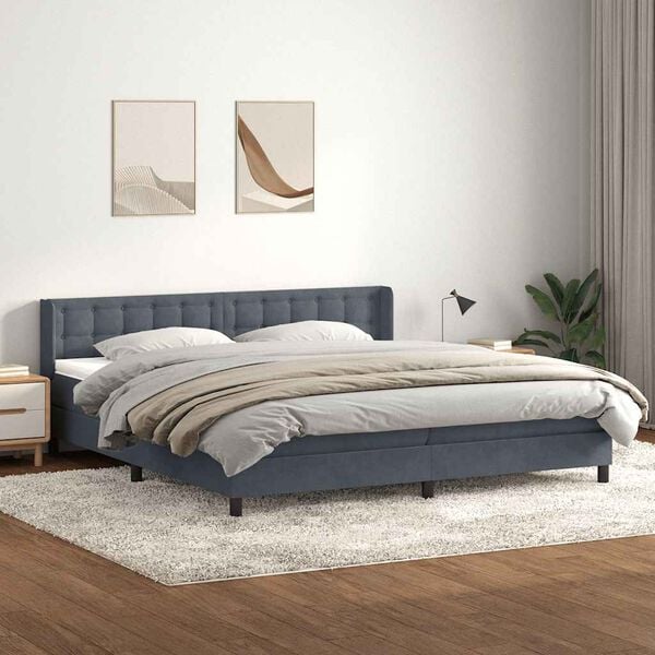 vidaXL Boxspringbett mit Matratze Dunkelgrau 180x210 cm Samt