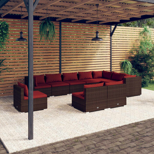 vidaXL 10-tlg. Garten-Lounge-Set mit Kissen Poly Rattan Braun