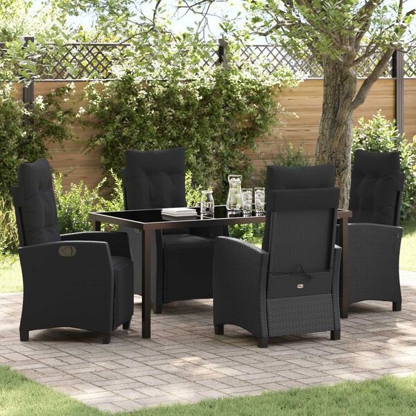 vidaXL Garten Essgruppe mit Kissen 5 pcs Schwarz Poly-Rattan