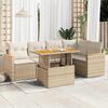 vidaXL 6-tlg. Garten-Sofagarnitur mit Kissen Beige Poly Rattan Akazie