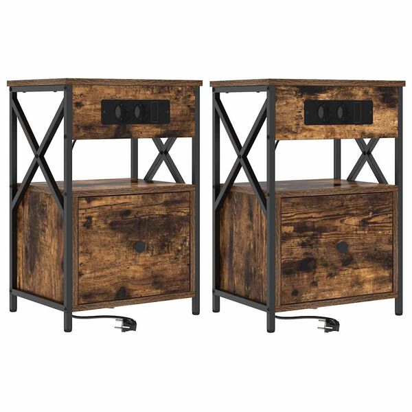 vidaXL Nachttisch 2 pcs Ger&auml;ucherte Eiche 40 x 31 x 60 cm