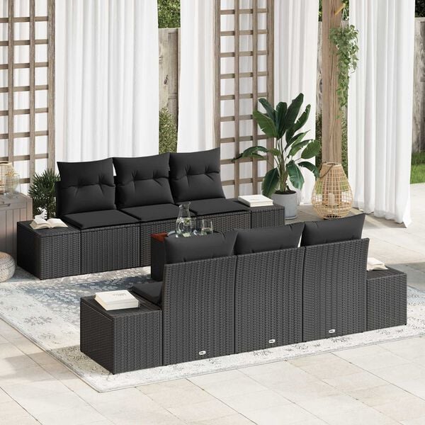 vidaXL Gartensofa-set mit Kissen 7 pcs Schwarz Poly-Rattan
