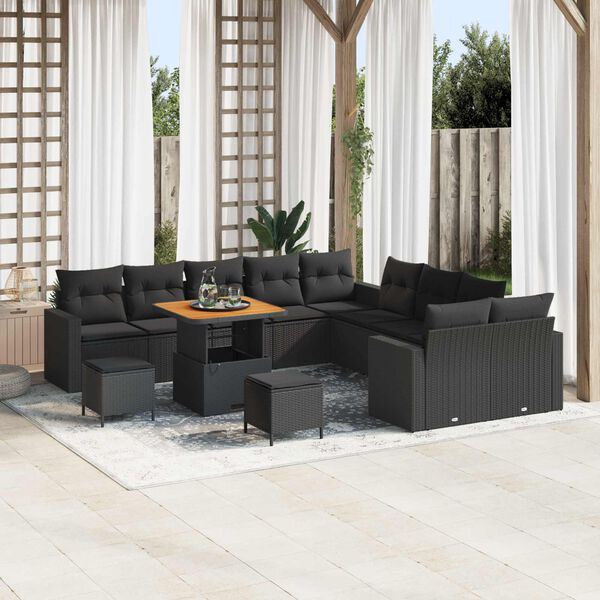vidaXL Gartensofa-set mit Kissen 17 pcs Schwarz Poly-Rattan