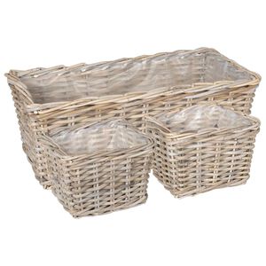 vidaXL Blumentopfkorb GENDT 3 stk. Nat&uuml;rliches Grau Kubu Rattan