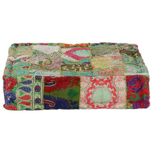 vidaXL Pouf Flickwerk Quadrat Baumwolle Handgefertigt 50&times;50&times;12 cm Gr&uuml;n