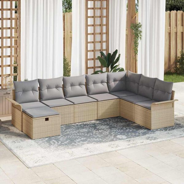 vidaXL Gartensofa-set mit Kissen 8 pcs Beige und Hellgrau Poly-Rattan