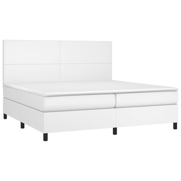 vidaXL Boxspringbett mit Matratze & LED Wei&szlig; 200x200 cm Kunstleder