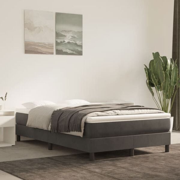 vidaXL Boxspringbett mit Matratze Dunkelgrau 120x190 cm Samt