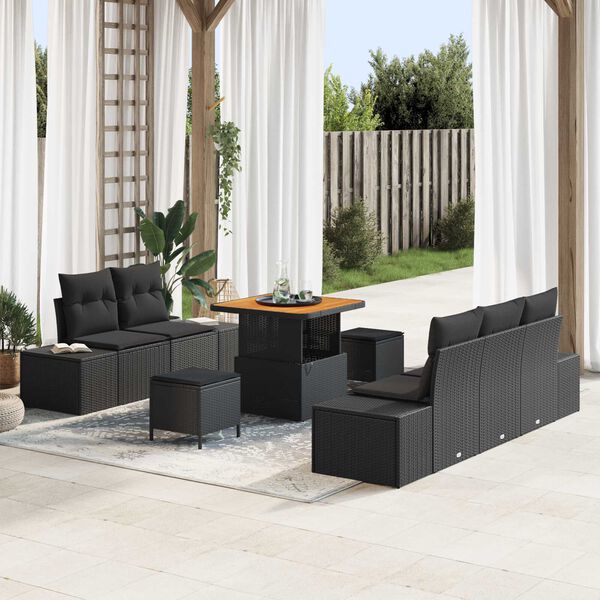 vidaXL Garten-Sofa-Set mit Kissen mit Speicher 8 pcs Schwarz