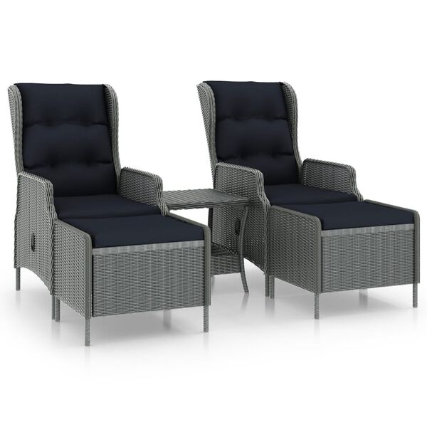 vidaXL 3-tlg. Garten-Lounge-Set mit Auflagen Poly Rattan Hellgrau