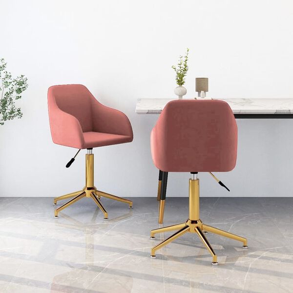 vidaXL Esszimmerst&uuml;hle 2 Stk. Drehbar Rosa Samt